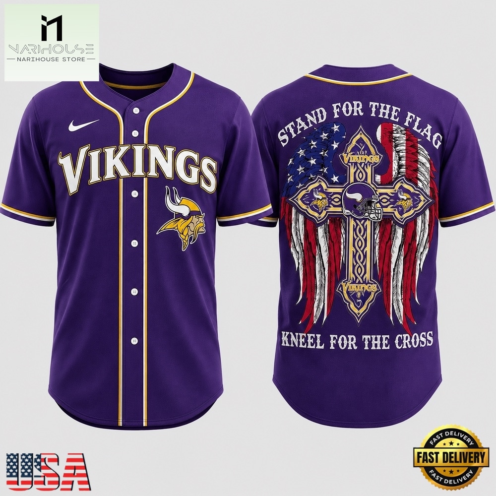 Minnesota Vikings NFL Stand For The Flag Kneel For The Cross Baseball Jersey Shirt , NFL Game Day Jersey Minnesota Vikings NFL Stand For The Flag Kneel For The Cross Baseball Jersey Shirt , NFL Game Day Jersey