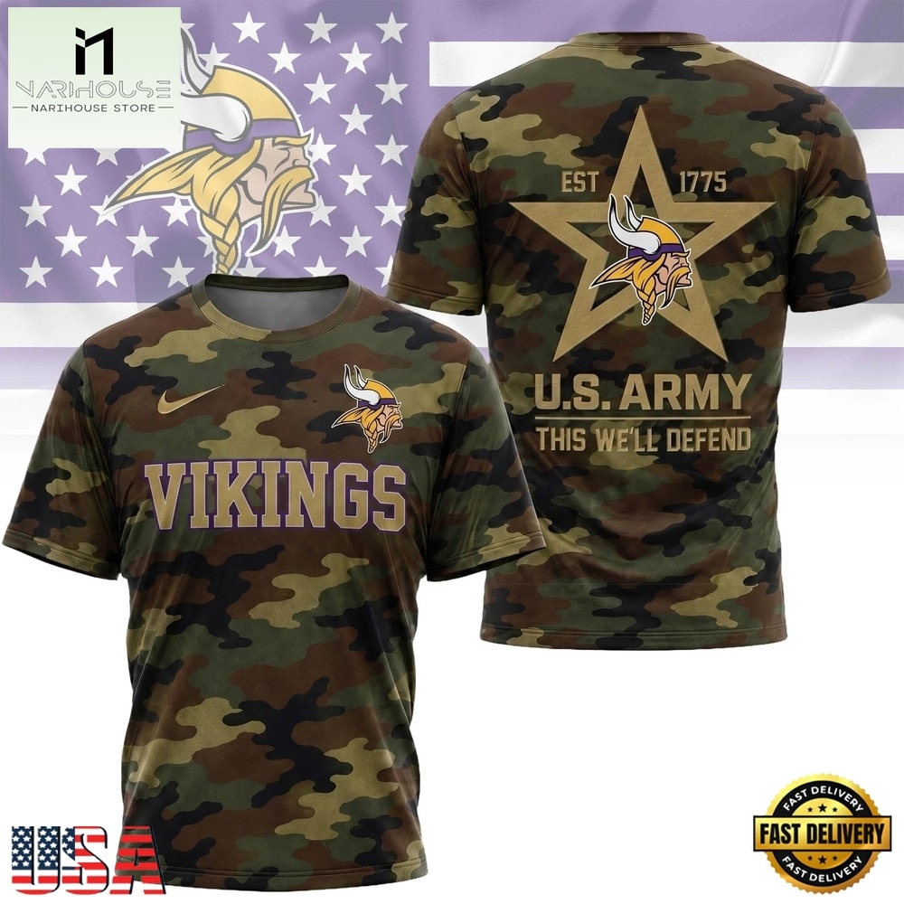 Minnesota Vikings NFL Veterans US Army Camo New Design 3D Shirt , NFL Sporty Shirt Minnesota Vikings NFL Veterans US Army Camo New Design 3D Shirt , NFL Sporty Shirt