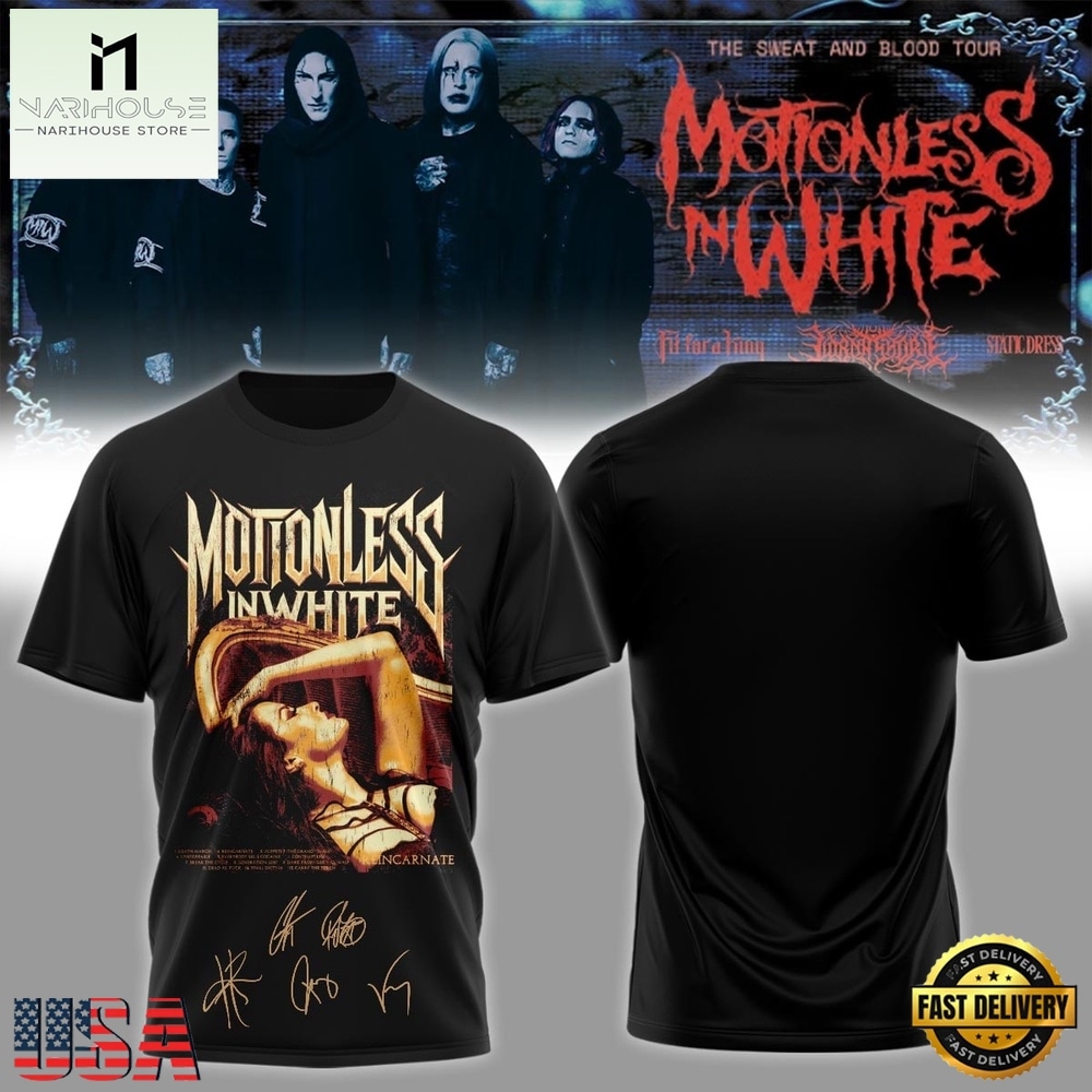 Motionless In White The Sweat And Blood Tour 2026 Signature 3D Shirt , Popular 3D Music Tee Motionless In White The Sweat And Blood Tour 2026 Signature 3D Shirt , Popular 3D Music Tee