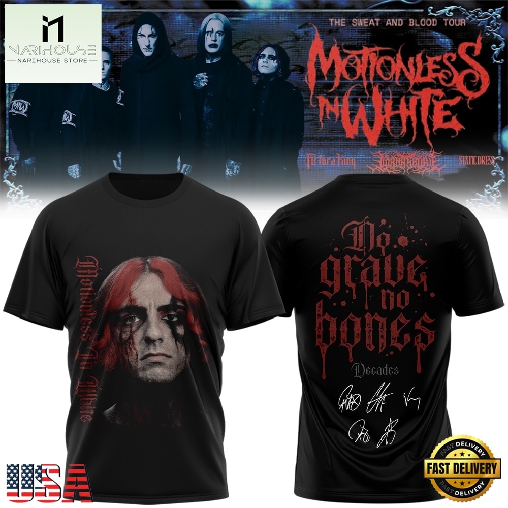 Motionless In White The Sweat And Blood Tour Signed 2026 Limited Edition T Shirt , Popular 3D Music Tee Motionless In White The Sweat And Blood Tour Signed 2026 Limited Edition T Shirt , Popular 3D Music Tee