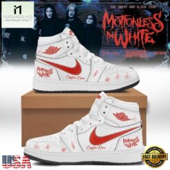 Motionless In White The Sweat And Blood Tour Signed 2026 White Air Jordan 1 Hightop Shoes