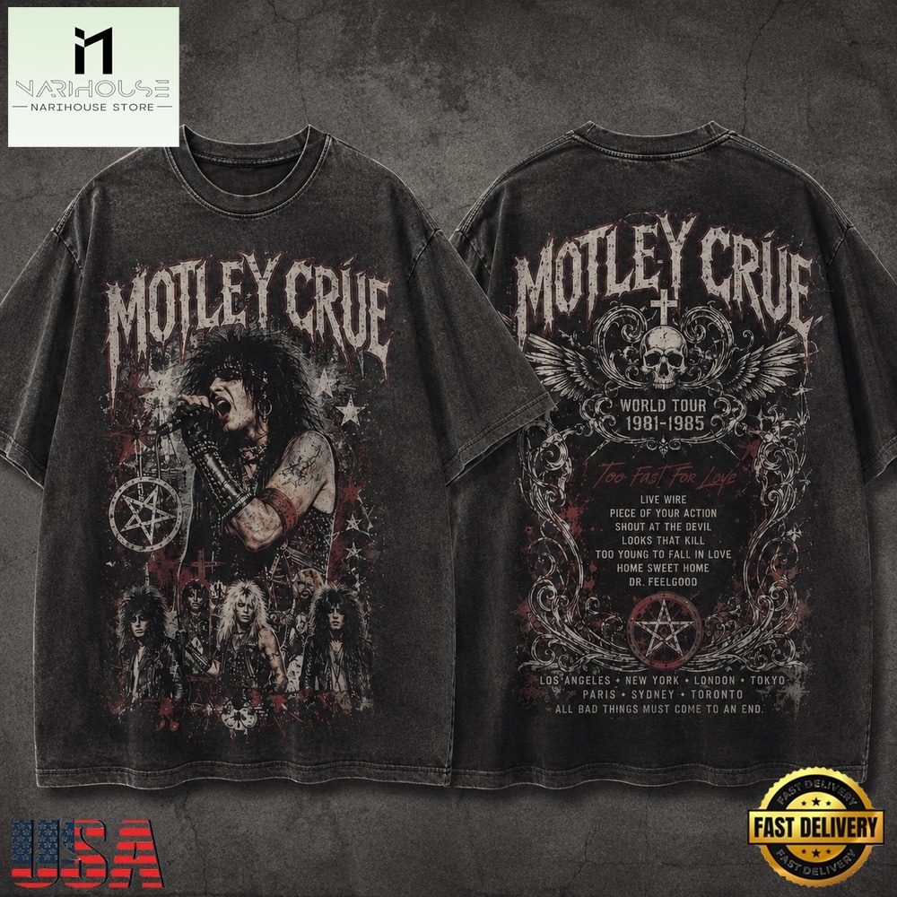 Motley Crue, World Tour 1981 1985, Rock Band Graphic, Metal Fan Gift 3D Shirt, Popular 3D Music Tee Motley Crue, World Tour 1981 1985, Rock Band Graphic, Metal Fan Gift 3D Shirt, Popular 3D Music Tee