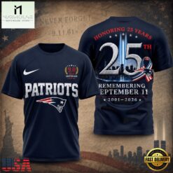 New England Patriots NFL Honoring 25 Years Remembering September 11 T Shirt, NFL Sporty Shirt New England Patriots Nfl Honoring 25 Years Remembering September 11 T Shirt