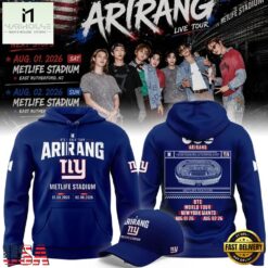 New York Giants x BTS WORLD TOUR ARIRANG 2026 Hoodie , Popular 3D Music Tee New York Giants X Bts World Tour Arirang 2026 Hoodie