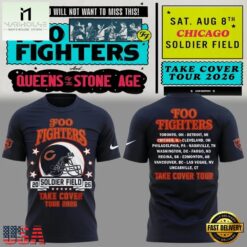 Newest Shirt Foo Fighters x Chicago Bears, Take Cover Tour 2026 T Shirt , Music Fans 3D T Shirt Newest Shirt Foo Fighters X Chicago Bears Take Cover Tour 2026 T Shirt