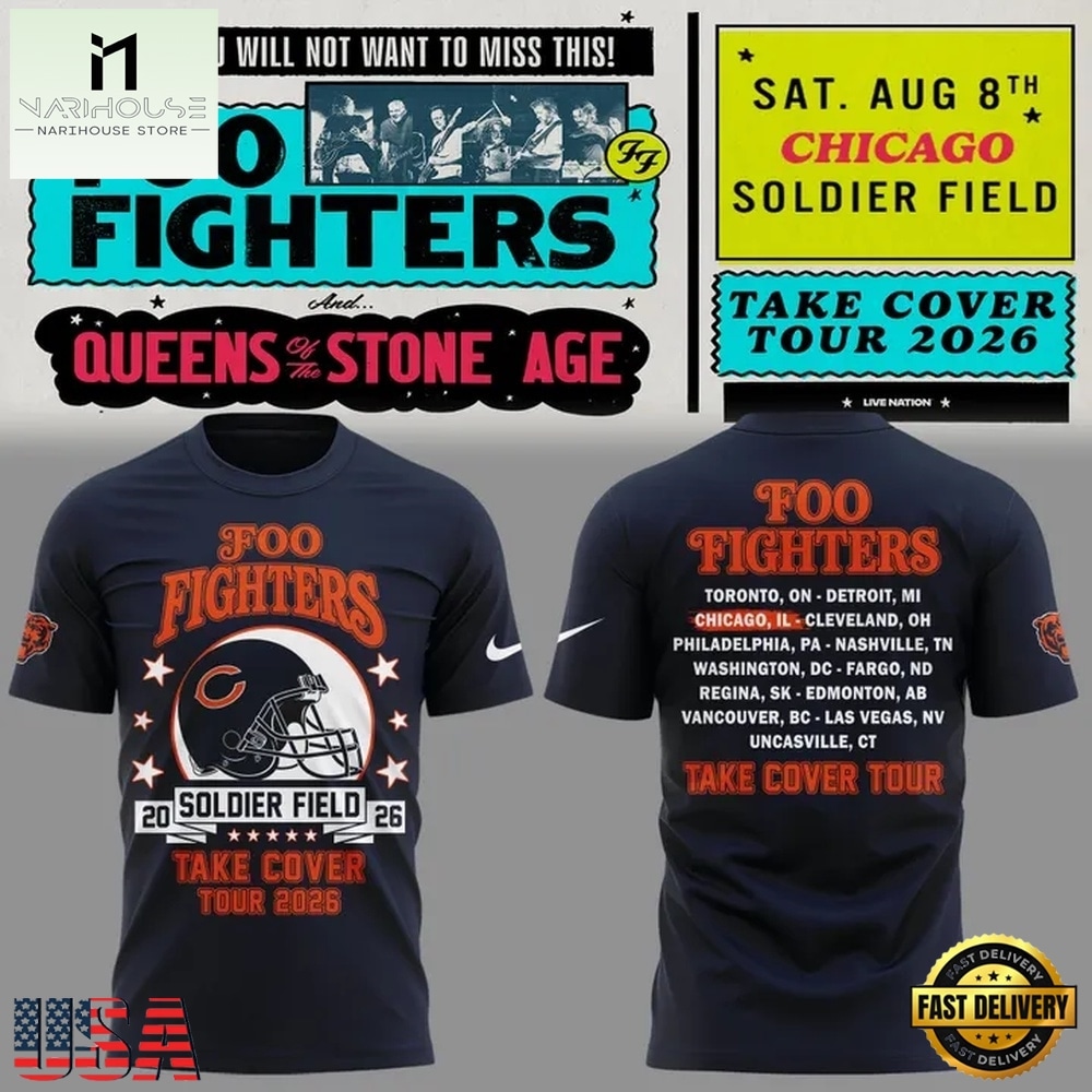 Newest Shirt Foo Fighters x Chicago Bears, Take Cover Tour 2026 T Shirt , Music Fans 3D T Shirt Newest Shirt Foo Fighters x Chicago Bears, Take Cover Tour 2026 T Shirt , Music Fans 3D T Shirt