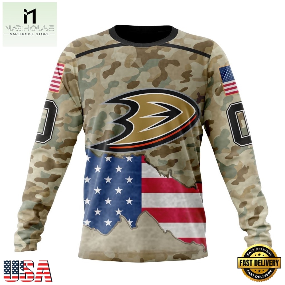 NHL Anaheim Ducks Specialized Kits For United State With Camo Color Hoodie, T Shirt , NHL 3D Game Day Tee Nhl Anaheim Ducks Specialized Kits For United State With Camo Color Hoodie T Shirt 3