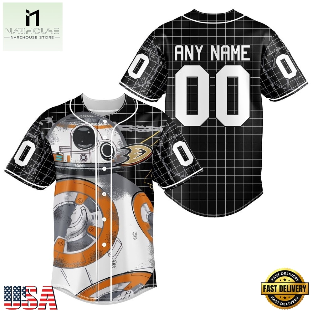 NHL Anaheim Ducks x BB 8 D Star War Baseball Jersey , NHL Graphic Baseball Jersey NHL Anaheim Ducks x BB 8 D Star War Baseball Jersey , NHL Graphic Baseball Jersey