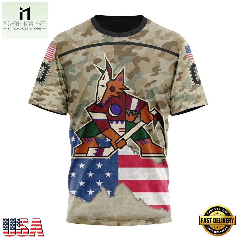 NHL Arizona Coyotes Specialized Kits For United State With Camo Color Hoodie, T Shirt , NHL 3D Game Day Tee NHL Arizona Coyotes Specialized Kits For United State With Camo Color Hoodie, T Shirt , NHL 3D Game Day Tee