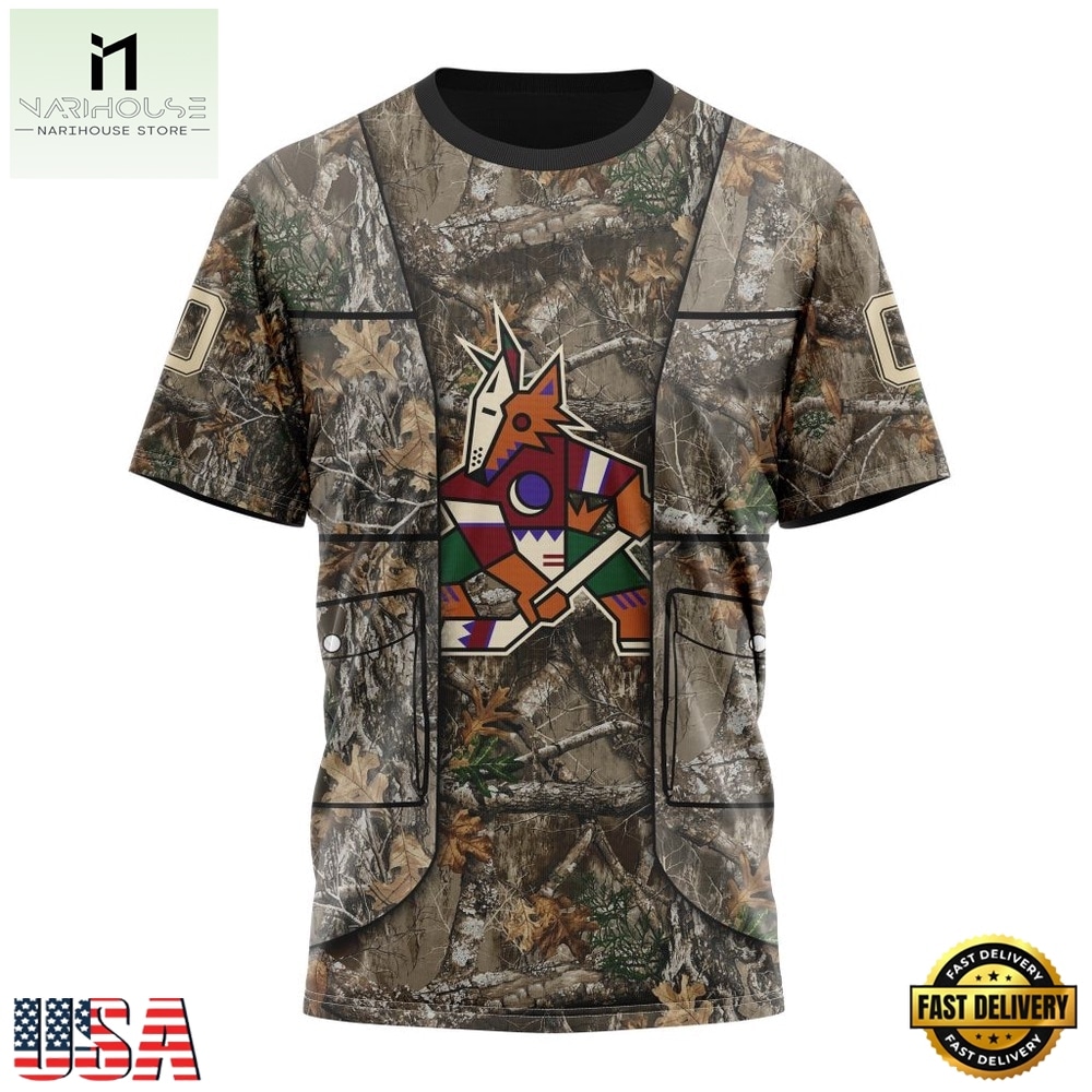 NHL Arizona Coyotes Specialized Unisex Vest Kits With Realtree Camo Hoodie, T Shirt, NHL 3D Game Day Tee NHL Arizona Coyotes Specialized Unisex Vest Kits With Realtree Camo Hoodie, T Shirt, NHL 3D Game Day Tee