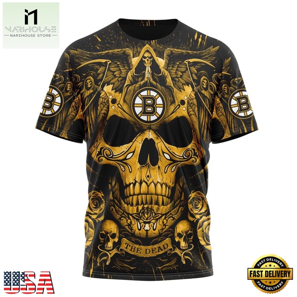 NHL Boston Bruins Special Design Halloween With Skull Art Hoodie, T Shirt , NHL 3D Game Day Tee NHL Boston Bruins Special Design Halloween With Skull Art Hoodie, T Shirt , NHL 3D Game Day Tee