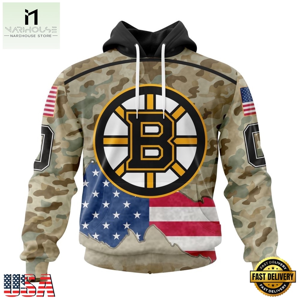 NHL Boston Bruins Specialized Kits For United State With Camo Color Hoodie, T Shirt , NHL 3D Game Day Tee Nhl Boston Bruins Specialized Kits For United State With Camo Color Hoodie T Shirt 1