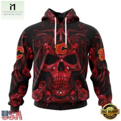 NHL Calgary Flames Special Design Halloween With Skull Art Hoodie, T Shirt , NHL 3D Game Day Tee Nhl Calgary Flames Special Design Halloween With Skull Art Hoodie T Shirt 1