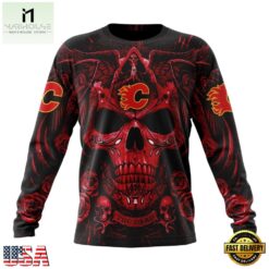 NHL Calgary Flames Special Design Halloween With Skull Art Hoodie, T Shirt , NHL 3D Game Day Tee Nhl Calgary Flames Special Design Halloween With Skull Art Hoodie T Shirt 3