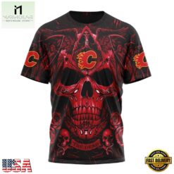 NHL Calgary Flames Special Design Halloween With Skull Art Hoodie, T Shirt , NHL 3D Game Day Tee Nhl Calgary Flames Special Design Halloween With Skull Art Hoodie T Shirt 4