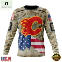 NHL Calgary Flames Specialized Kits For United State With Camo Color Hoodie, T Shirt , NHL 3D Game Day Tee Nhl Calgary Flames Specialized Kits For United State With Camo Color Hoodie T Shirt 3