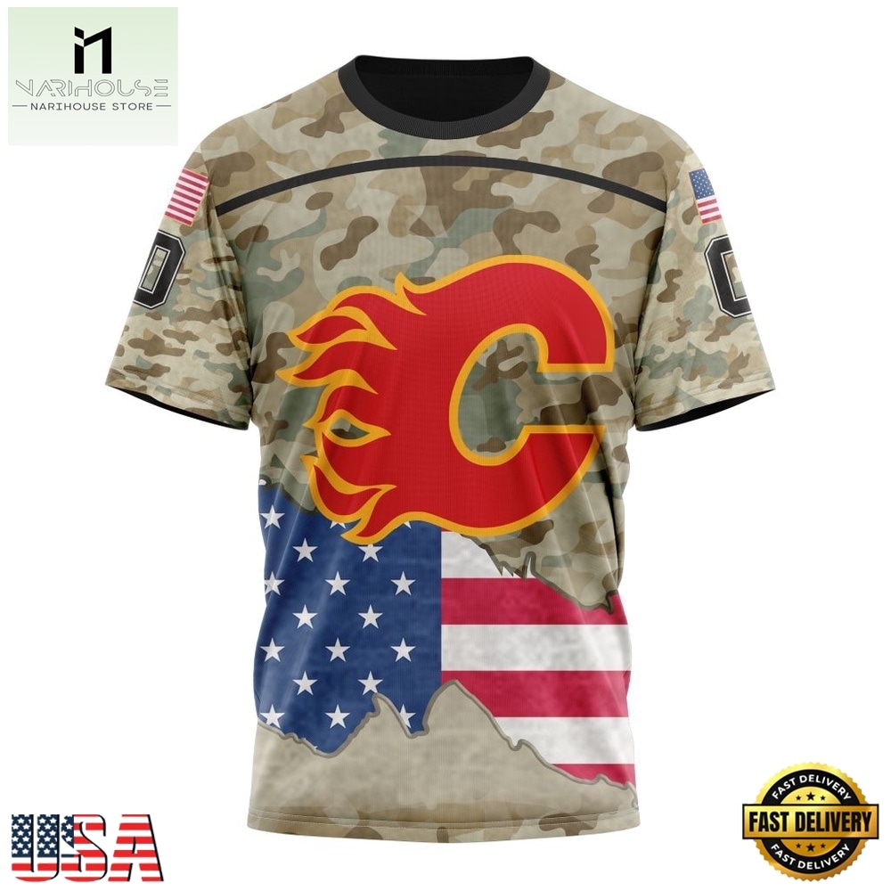 NHL Calgary Flames Specialized Kits For United State With Camo Color Hoodie, T Shirt , NHL 3D Game Day Tee Nhl Calgary Flames Specialized Kits For United State With Camo Color Hoodie T Shirt 4