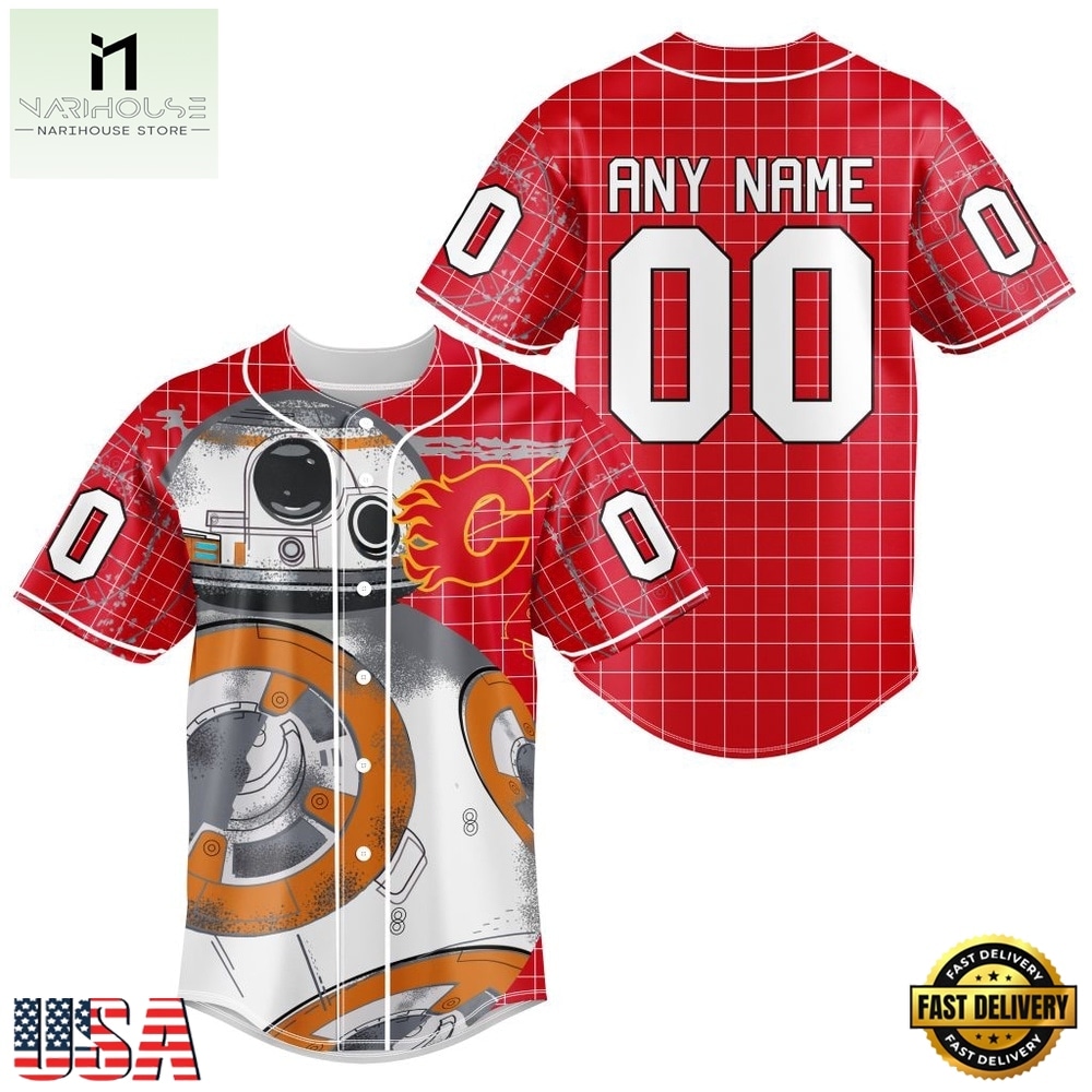 NHL Calgary Flames x BB 8 D Star War Baseball Jersey , NHL Graphic Baseball Jersey NHL Calgary Flames x BB 8 D Star War Baseball Jersey , NHL Graphic Baseball Jersey