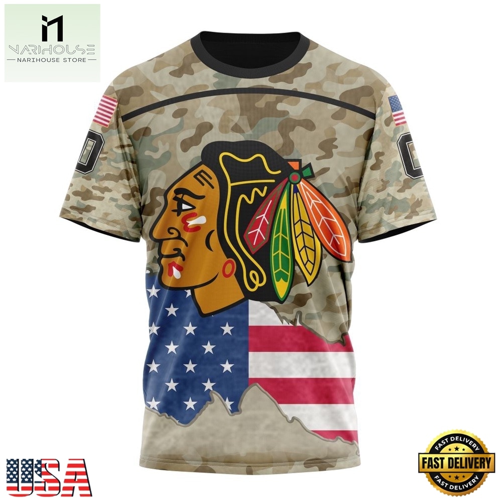 NHL Chicago BlackHawks Specialized Kits For United State With Camo Color Hoodie, T Shirt , NHL 3D Game Day Tee Nhl Chicago Blackhawks Specialized Kits For United State With Camo Color Hoodie T Shirt 4