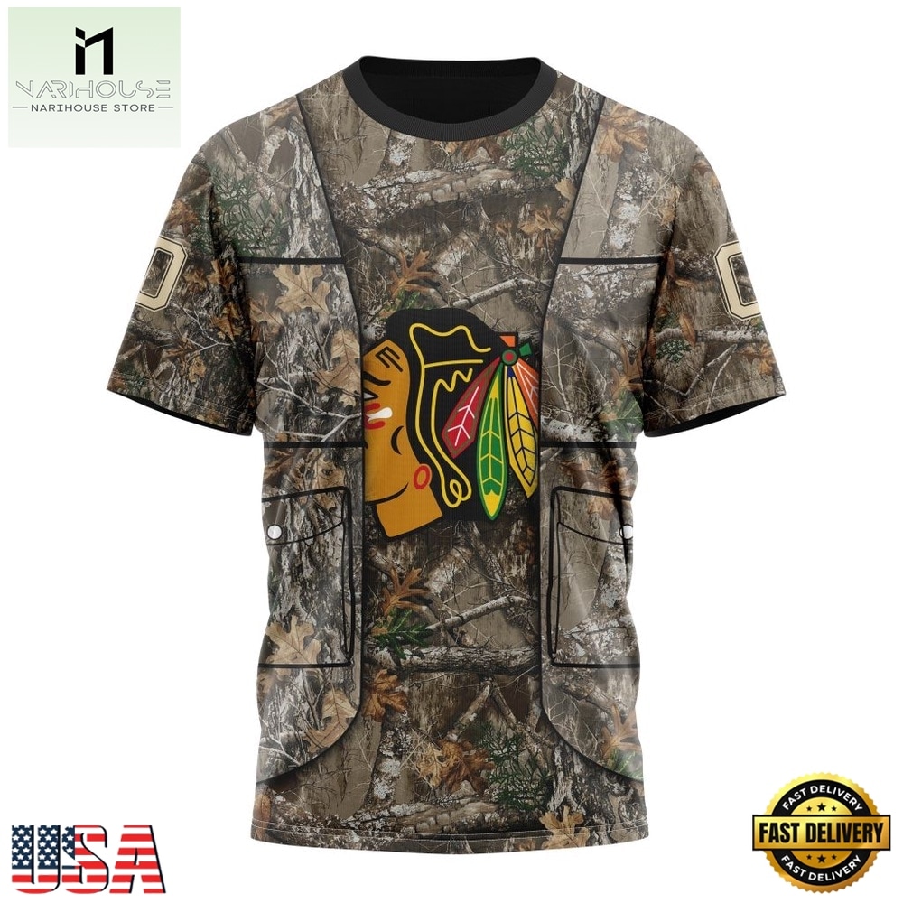 NHL Chicago BlackHawks Specialized Unisex Vest Kits With Realtree Camo Hoodie, T Shirt, NHL 3D Game Day Tee NHL Chicago BlackHawks Specialized Unisex Vest Kits With Realtree Camo Hoodie, T Shirt, NHL 3D Game Day Tee