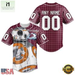 NHL Colorado Avalanche x BB 8 D Star War Baseball Jersey , NHL Graphic Baseball Jersey Nhl Colorado Avalanche X BB 8 D Star War Baseball Jersey 1