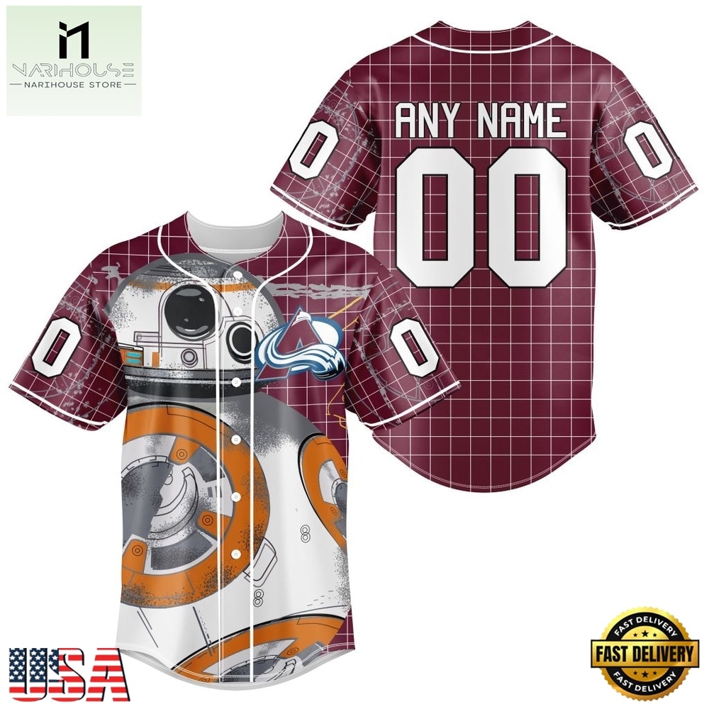 NHL Colorado Avalanche x BB 8 D Star War Baseball Jersey , NHL Graphic Baseball Jersey NHL Colorado Avalanche x BB 8 D Star War Baseball Jersey , NHL Graphic Baseball Jersey