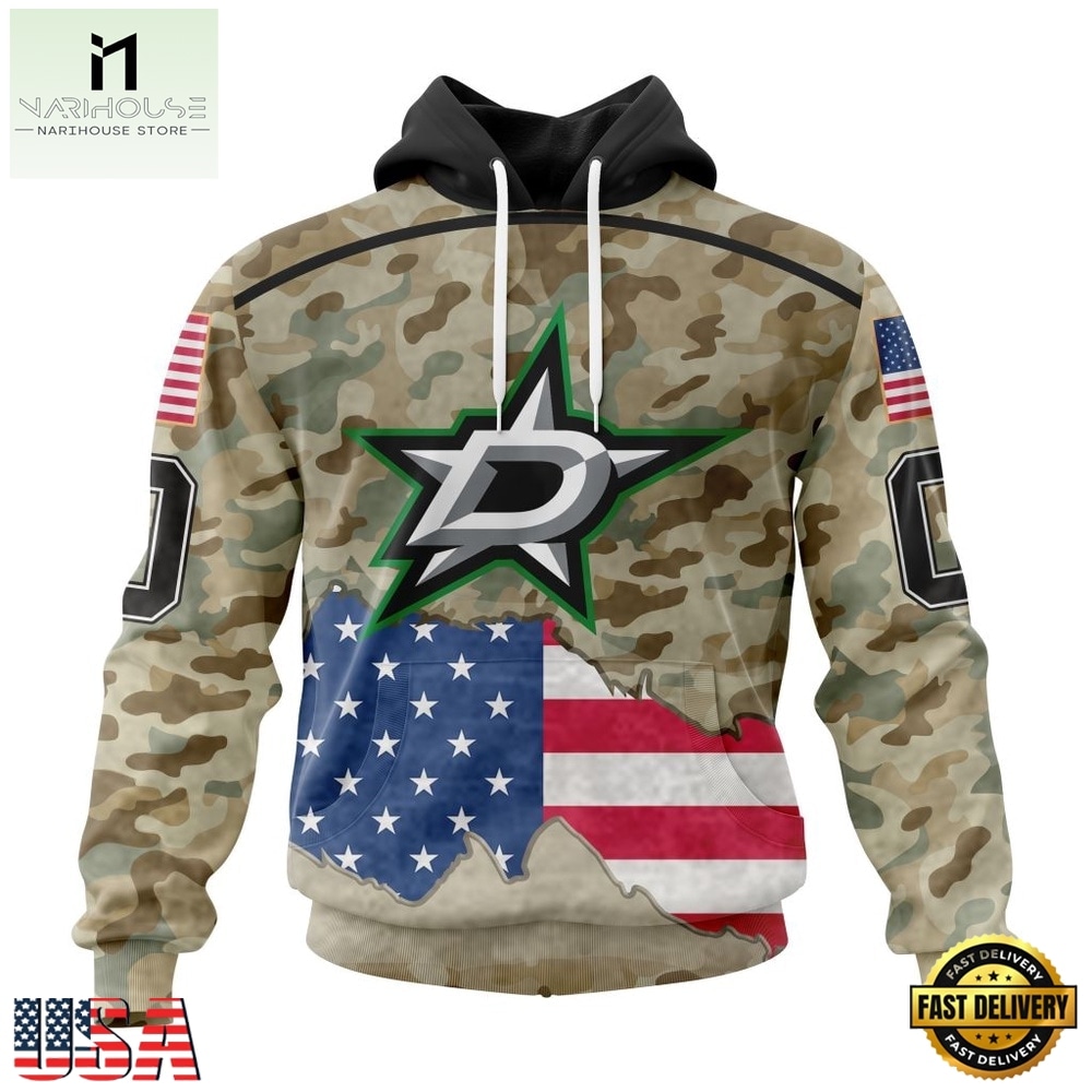NHL Dallas Stars Specialized Kits For United State With Camo Color Hoodie, T Shirt , NHL 3D Game Day Tee Nhl Dallas Stars Specialized Kits For United State With Camo Color Hoodie T Shirt 1