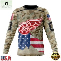 NHL Detroit Red Wings Specialized Kits For United State With Camo Color Hoodie, T Shirt , NHL 3D Game Day Tee Nhl Detroit Red Wings Specialized Kits For United State With Camo Color Hoodie T Shirt 3