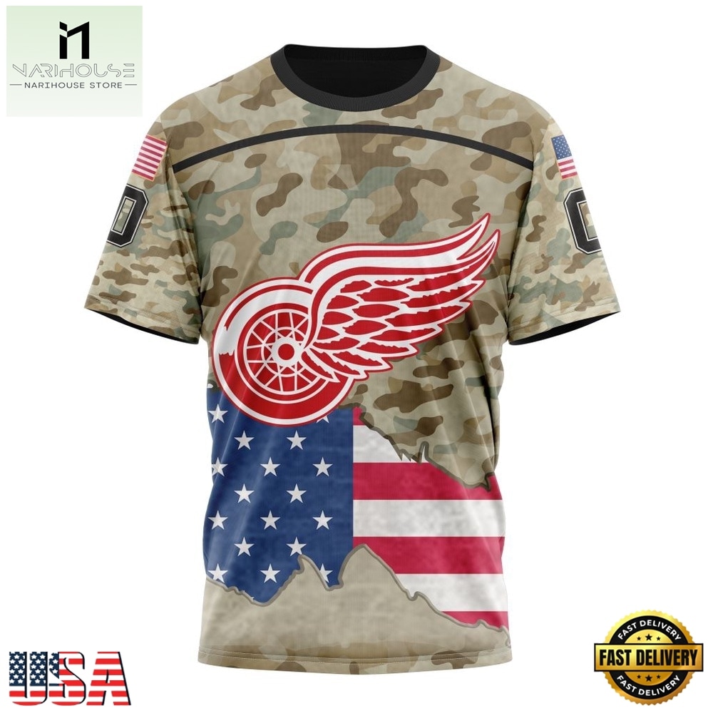 NHL Detroit Red Wings Specialized Kits For United State With Camo Color Hoodie, T Shirt , NHL 3D Game Day Tee Nhl Detroit Red Wings Specialized Kits For United State With Camo Color Hoodie T Shirt 4
