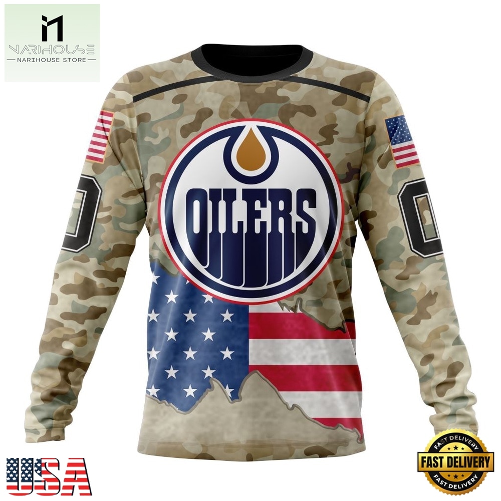 NHL Edmonton Oilers Specialized Kits For United State With Camo Color Hoodie, T Shirt , NHL 3D Game Day Tee Nhl Edmonton Oilers Specialized Kits For United State With Camo Color Hoodie T Shirt 3