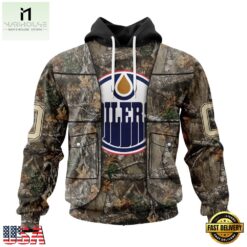 NHL Edmonton Oilers Specialized Unisex Vest Kits With Realtree Camo Hoodie, T Shirt, NHL 3D Game Day Tee Nhl Edmonton Oilers Specialized Unisex Vest Kits With Realtree Camo Hoodie T Shirt 1
