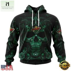 NHL Minnesota Wild Special Design Halloween With Skull Art Hoodie, T Shirt , NHL 3D Game Day Tee Nhl Minnesota Wild Special Design Halloween With Skull Art Hoodie T Shirt 1