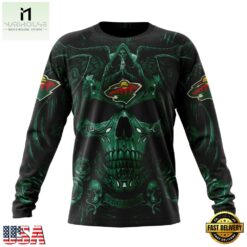 NHL Minnesota Wild Special Design Halloween With Skull Art Hoodie, T Shirt , NHL 3D Game Day Tee Nhl Minnesota Wild Special Design Halloween With Skull Art Hoodie T Shirt 3