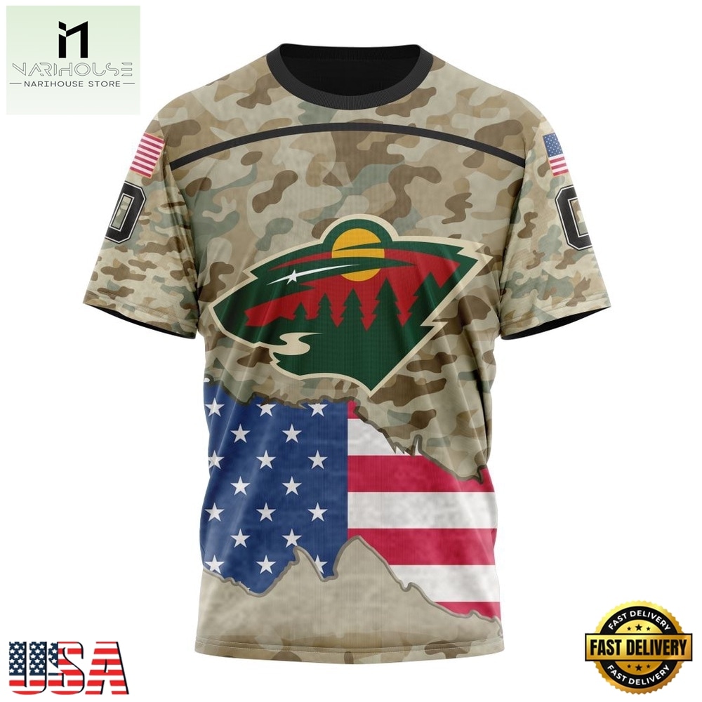 NHL Minnesota Wild Specialized Kits For United State With Camo Color Hoodie, T Shirt , NHL 3D Game Day Tee Nhl Minnesota Wild Specialized Kits For United State With Camo Color Hoodie T Shirt 4