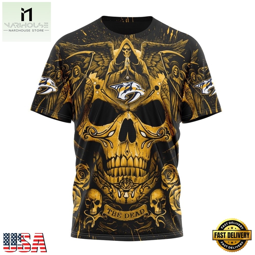 NHL Nashville Predators Special Design Halloween With Skull Art Hoodie, T Shirt , NHL 3D Game Day Tee NHL Nashville Predators Special Design Halloween With Skull Art Hoodie, T Shirt , NHL 3D Game Day Tee