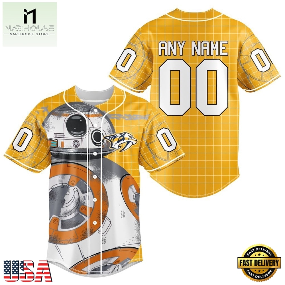 NHL Nashville Predators x BB 8 D Star War Baseball Jersey , NHL Graphic Baseball Jersey NHL Nashville Predators x BB 8 D Star War Baseball Jersey , NHL Graphic Baseball Jersey