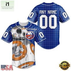 NHL New York Islanders x BB 8 D Star War Baseball Jersey , NHL Graphic Baseball Jersey Nhl New York Islanders X BB 8 D Star War Baseball Jersey 1