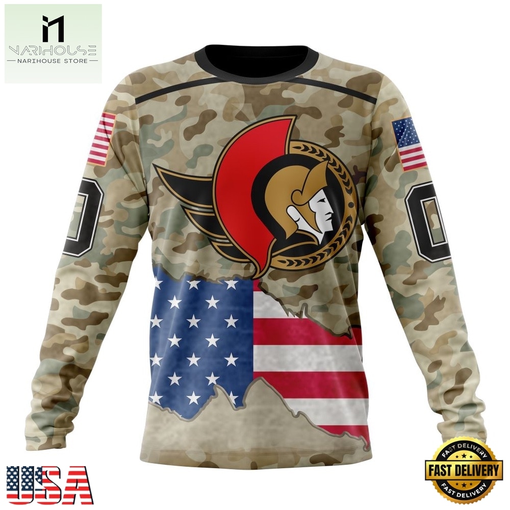 NHL Ottawa Senators Specialized Kits For United State With Camo Color Hoodie, T Shirt , NHL 3D Game Day Tee Nhl Ottawa Senators Specialized Kits For United State With Camo Color Hoodie T Shirt 3