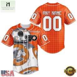 NHL Philadelphia Flyers x BB 8 D Star War Baseball Jersey , NHL Graphic Baseball Jersey Nhl Philadelphia Flyers X BB 8 D Star War Baseball Jersey 1