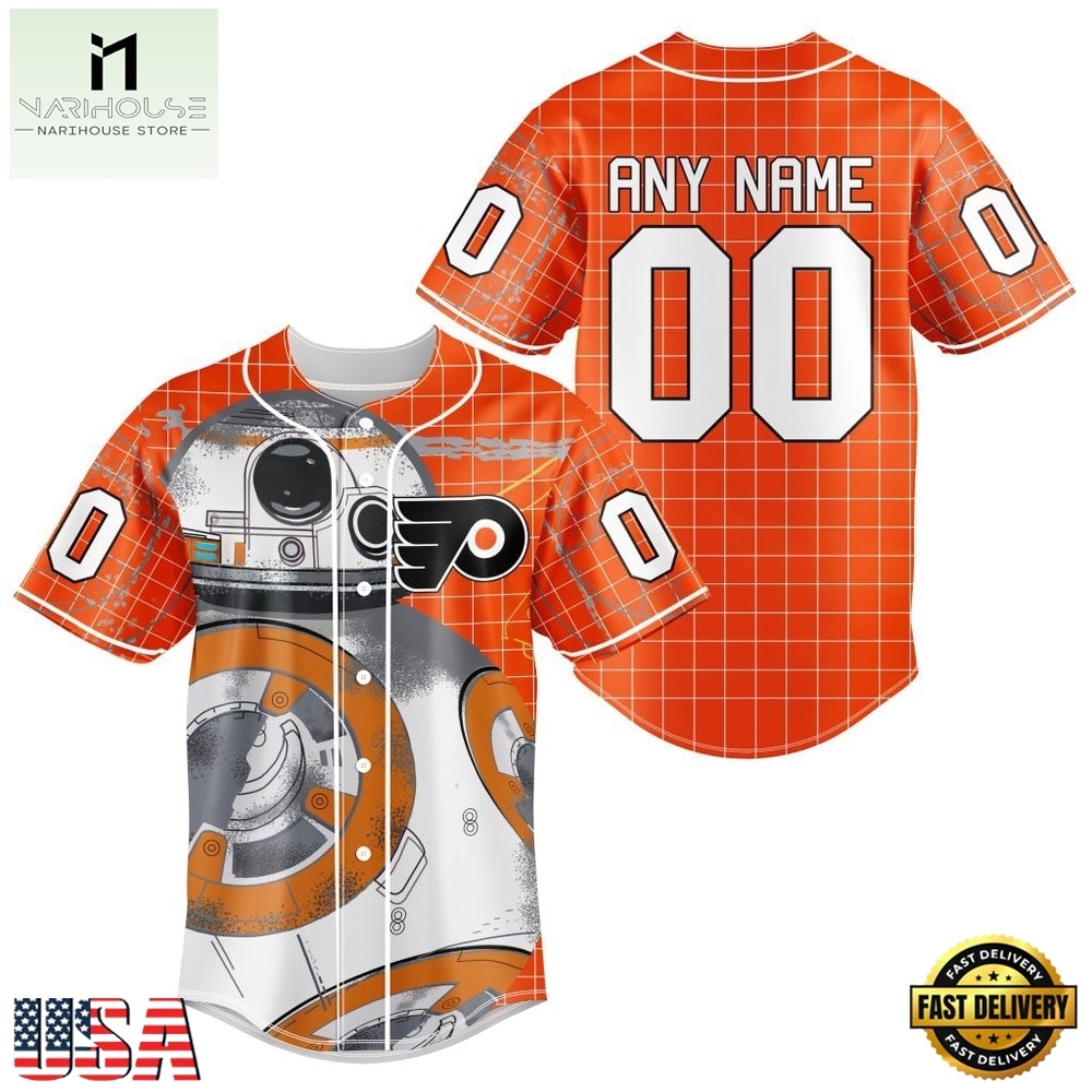 NHL Philadelphia Flyers x BB 8 D Star War Baseball Jersey , NHL Graphic Baseball Jersey NHL Philadelphia Flyers x BB 8 D Star War Baseball Jersey , NHL Graphic Baseball Jersey