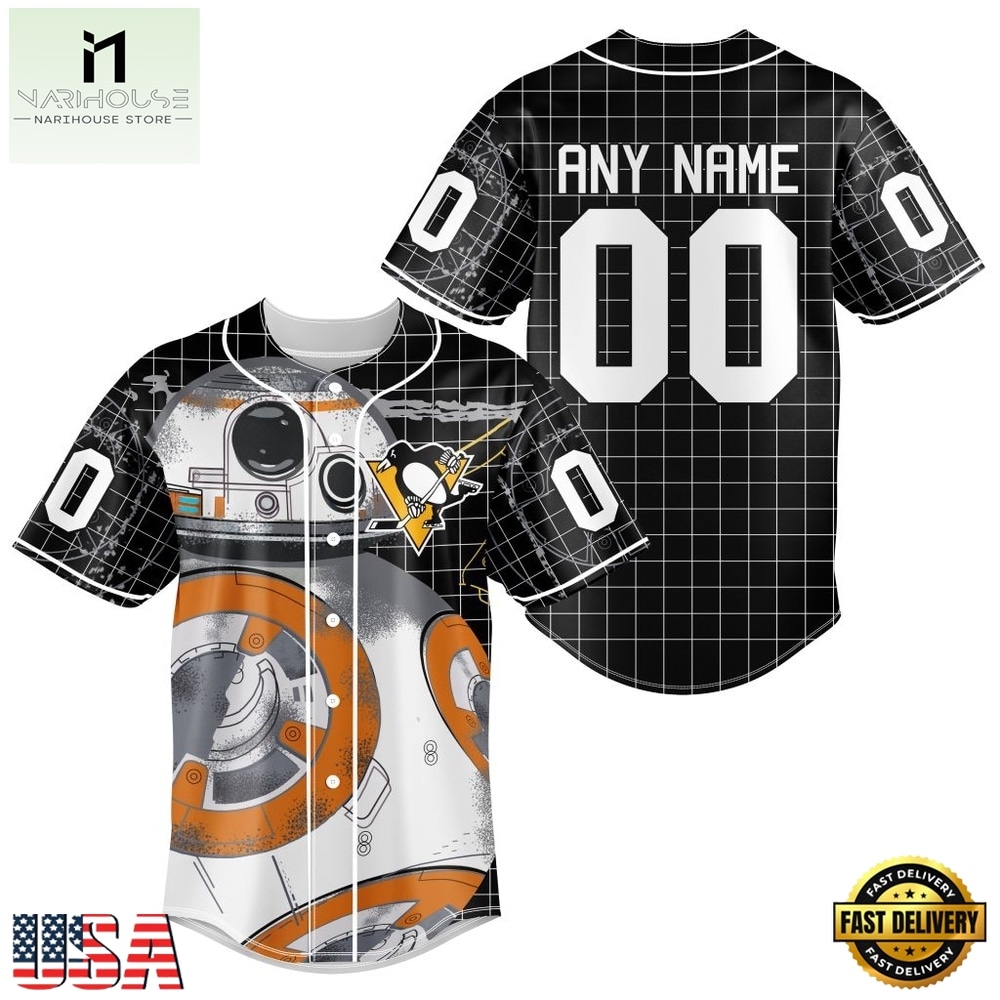 NHL Pittsburgh Penguins x BB 8 D Star War Baseball Jersey , NHL Graphic Baseball Jersey NHL Pittsburgh Penguins x BB 8 D Star War Baseball Jersey , NHL Graphic Baseball Jersey