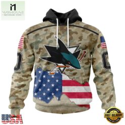 NHL San Jose Sharks Specialized Kits For United State With Camo Color Hoodie, T Shirt , NHL 3D Game Day Tee Nhl San Jose Sharks Specialized Kits For United State With Camo Color Hoodie T Shirt 1