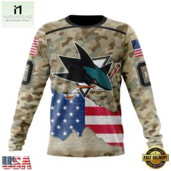 NHL San Jose Sharks Specialized Kits For United State With Camo Color Hoodie, T Shirt , NHL 3D Game Day Tee Nhl San Jose Sharks Specialized Kits For United State With Camo Color Hoodie T Shirt 3