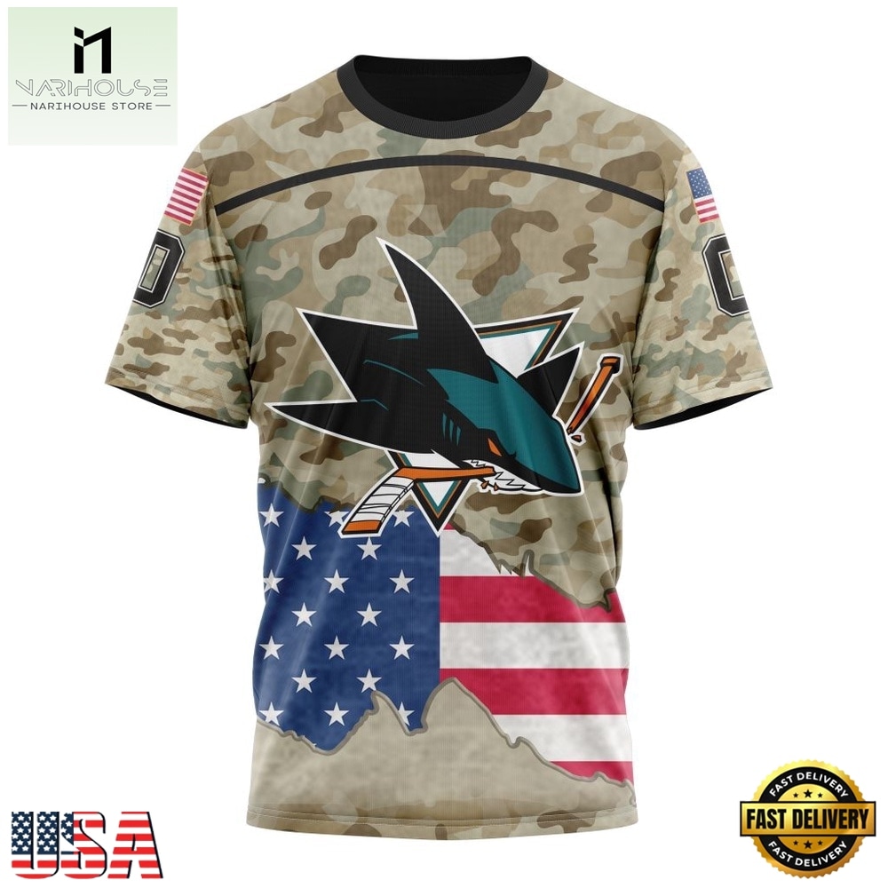 NHL San Jose Sharks Specialized Kits For United State With Camo Color Hoodie, T Shirt , NHL 3D Game Day Tee Nhl San Jose Sharks Specialized Kits For United State With Camo Color Hoodie T Shirt 4