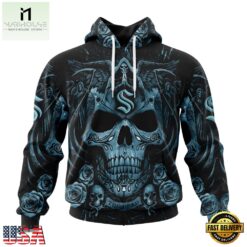 NHL Seattle Kraken Special Design Halloween With Skull Art Hoodie, T Shirt , NHL 3D Game Day Tee Nhl Seattle Kraken Special Design Halloween With Skull Art Hoodie T Shirt 1