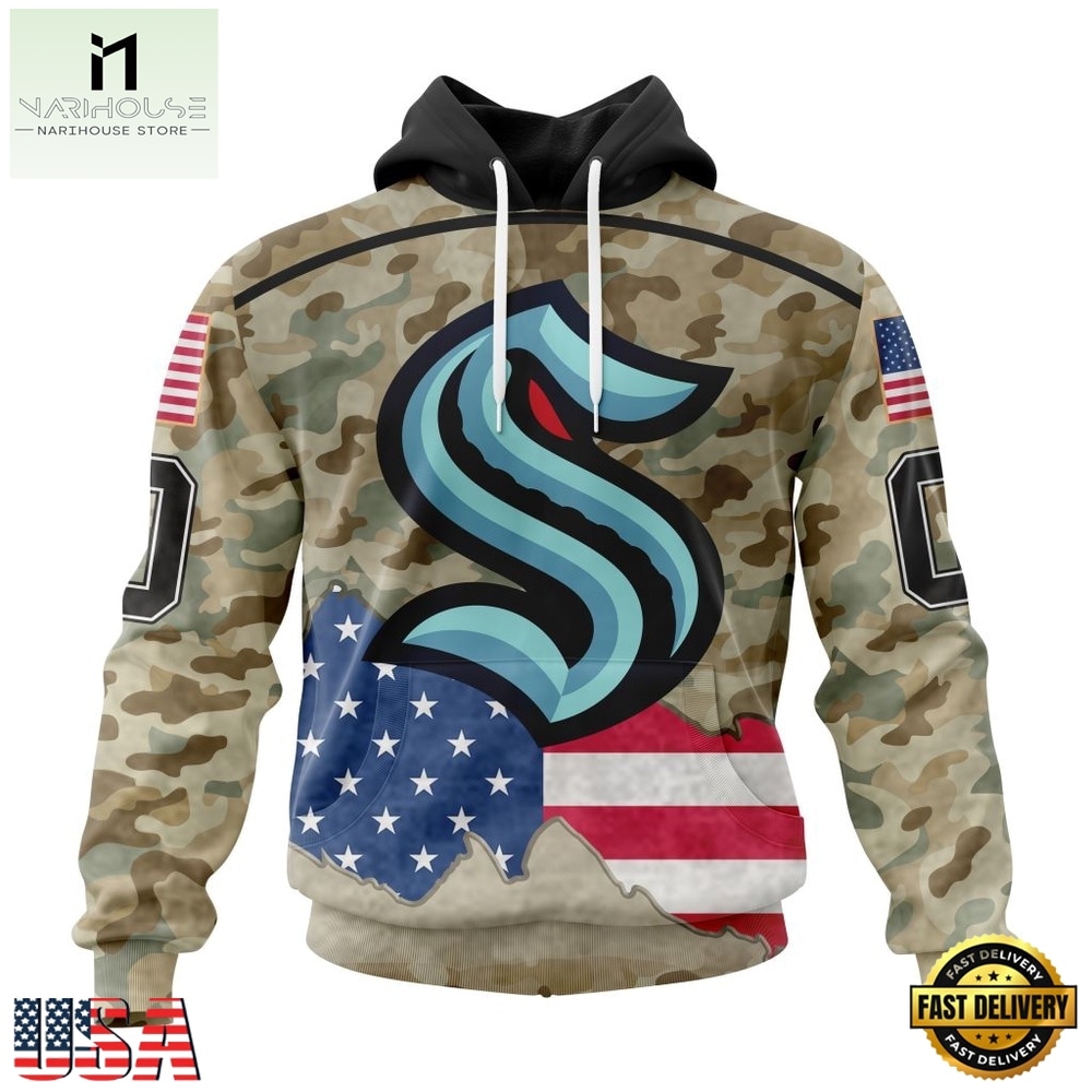 NHL Seattle Kraken Specialized Kits For United State With Camo Color Hoodie, T Shirt , NHL 3D Game Day Tee Nhl Seattle Kraken Specialized Kits For United State With Camo Color Hoodie T Shirt 1