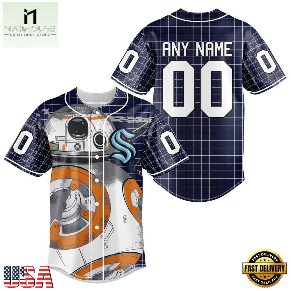 NHL Seattle Kraken x BB 8 D Star War Baseball Jersey , NHL Graphic Baseball Jersey NHL Seattle Kraken x BB 8 D Star War Baseball Jersey , NHL Graphic Baseball Jersey