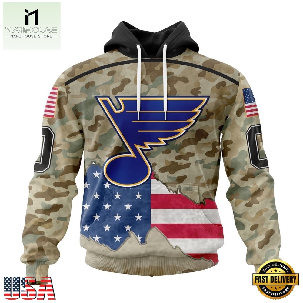 NHL St. Louis Blues Specialized Kits For United State With Camo Color Hoodie, T Shirt , NHL 3D Game Day Tee Nhl ST Louis Blues Specialized Kits For United State With Camo Color Hoodie T Shirt 1