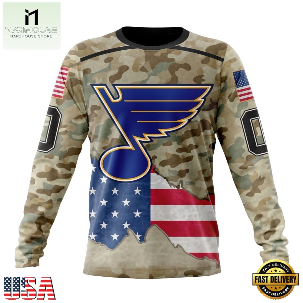 NHL St. Louis Blues Specialized Kits For United State With Camo Color Hoodie, T Shirt , NHL 3D Game Day Tee Nhl ST Louis Blues Specialized Kits For United State With Camo Color Hoodie T Shirt 3