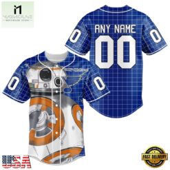 NHL St. Louis Blues x BB 8 D Star War Baseball Jersey , NHL Graphic Baseball Jersey Nhl ST Louis Blues X BB 8 D Star War Baseball Jersey 1